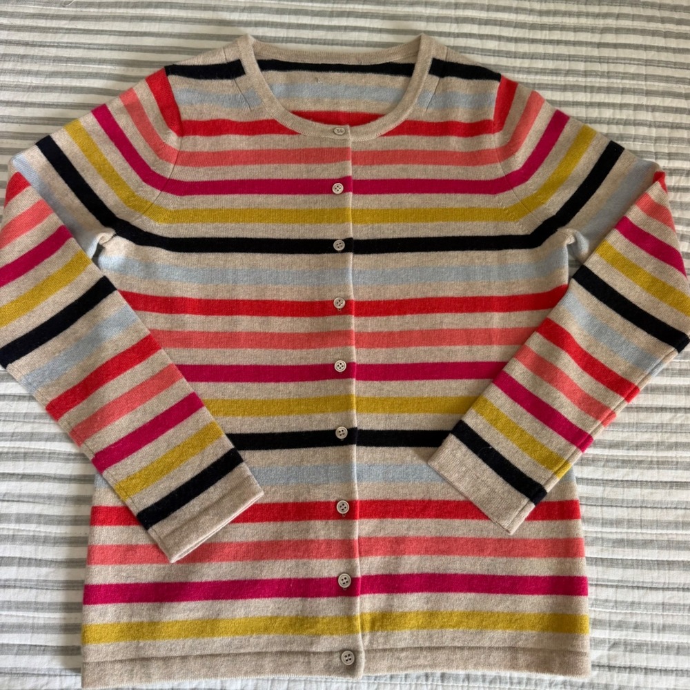 Pure Collection 100% Cashmere Striped Cardigan Sweater Multi Color CL-100